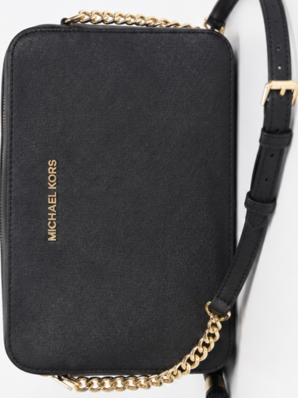Michael Kors Black Saffiano Crossbody Gold Chain Bag - Picture 2 of 6